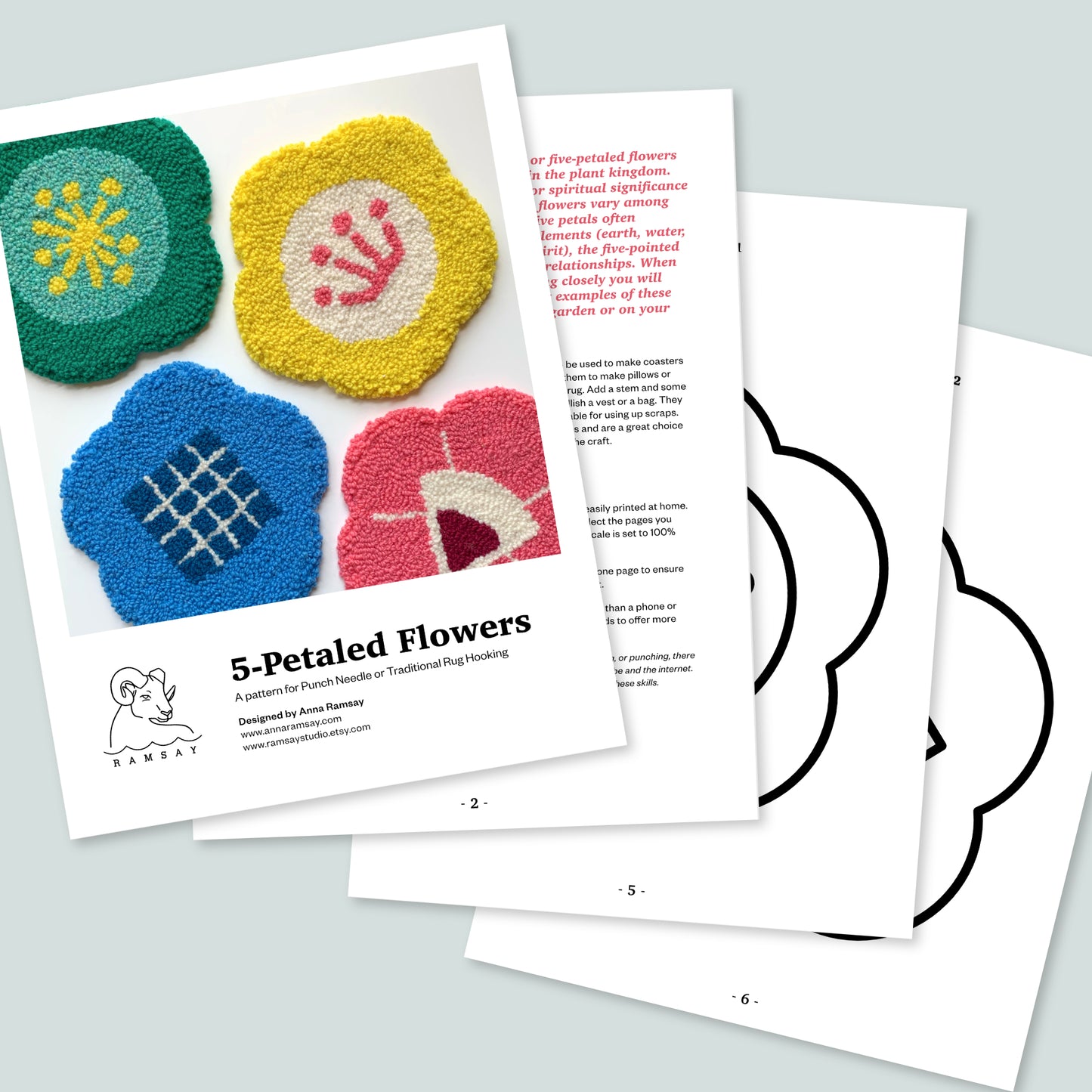 5-Petaled Flowers 7" - PDF Pattern